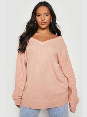 Boohoo Blush Pink V-Neck Sweater NWT